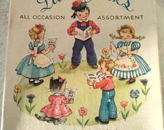 Vintage Little Folks Nursery Rhyme Card Box for Display, 1940's,Empty