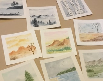 Mini original landscape watercolor paintings- collections #9, 10, 11. Choose your collection of 3 teeny tiny paintings