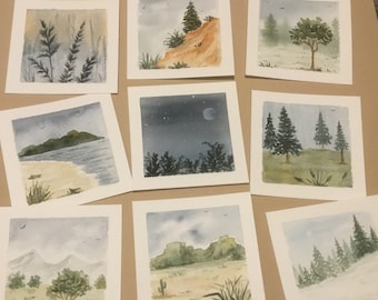 Mini original landscape watercolor paintings- collections #12, 13, 14 Choose your collection of 3 teeny tiny paintings