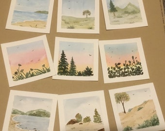 Mini original landscape watercolor paintings- collections #6, 7, 8. Choose your collection of 3 paintings