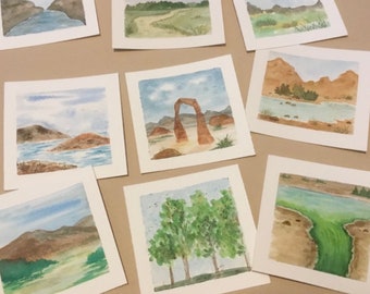 Mini original landscape watercolor paintings- collections #3, 4, 5. Choose your collection of 3 teeny tiny paintings