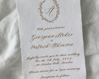 Custom Calligraphy Wedding Invites: Elegant Crest Monogram, Wedding Flat Lay Photo, Keepsake Gift