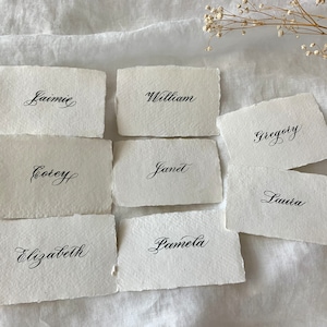 Tarjetas de nombre escritas a mano en color marfil: papelería elegante para bodas, tarjetas para mesas de cena, decoración para fiestas de empresa, personalizables