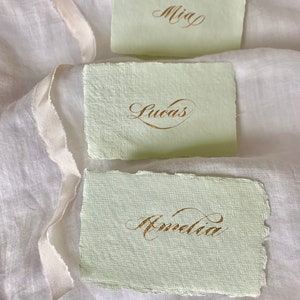Sage Green Wedding Name Card: Gold Calligraphy, Deckle Edge