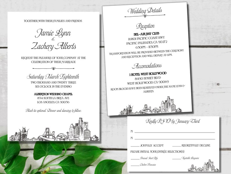 Los Angeles Skyline Wedding Invitation Los Angeles Etsy