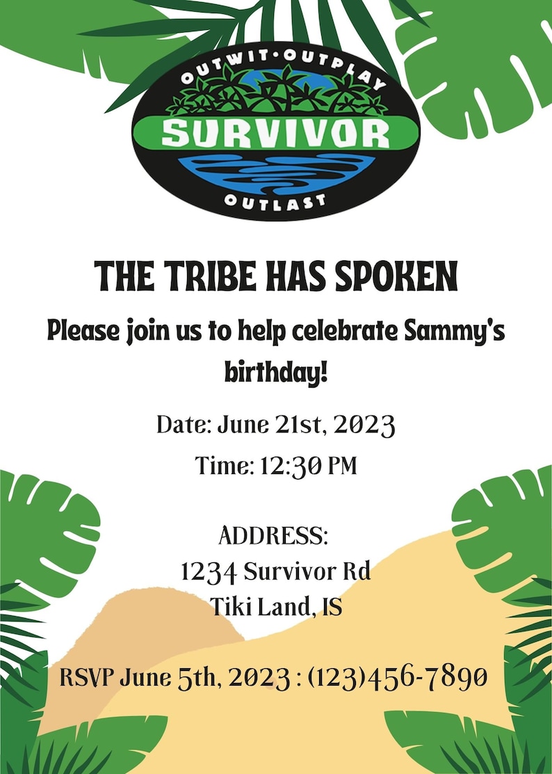 Survivor Birthday Invitation Instant Download Fully Editable 5 x 7 image 2