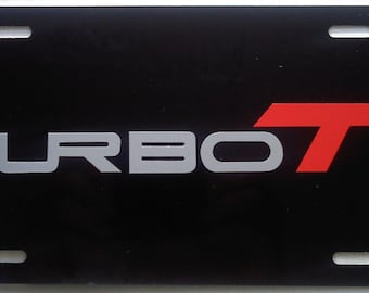 Turbo T Nummernschild, schwarz mit silbernem und rotem Schriftzug
