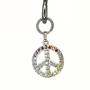 Sparkling Peace Sign Pendant for Locking Eternity Collars - Day Collar Charm - Vintage Handmade Pendant with Ring Hook