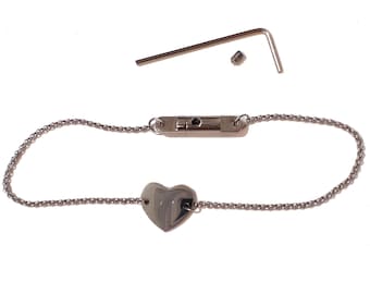 Locking Day Anklet, Locking Chain Heart Ankle Bracelet, Necklace with Locking Allen Key Closure (Multiple Sizes Available)