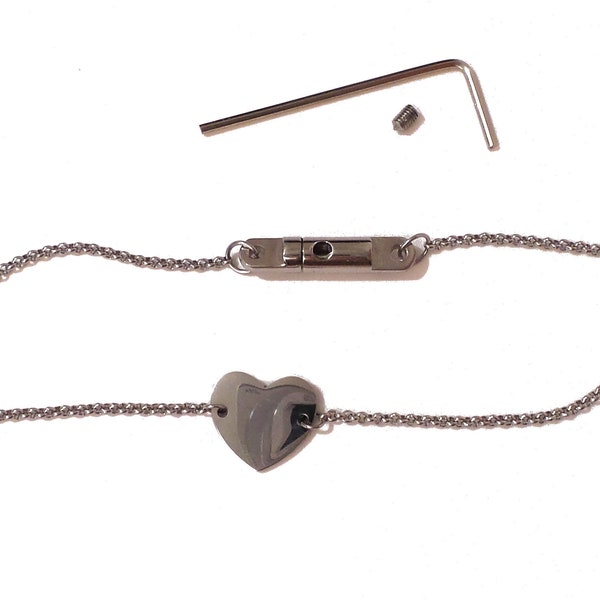 Locking Day Anklet, Locking Chain Heart Ankle Bracelet, Necklace with Locking Allen Key Closure (Multiple Sizes Available)