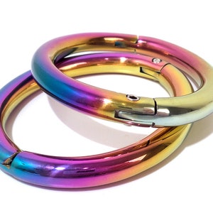 Rainbow 8mm Elliptical Locking Bracelet or Anklet - Rainbow over Stainless Steel - Available in Multiple Sizes