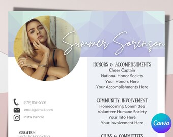 Purple Sorority Resume Template for CANVA, instant download. Ready for Sorority Rush with matching Cover Letter A1