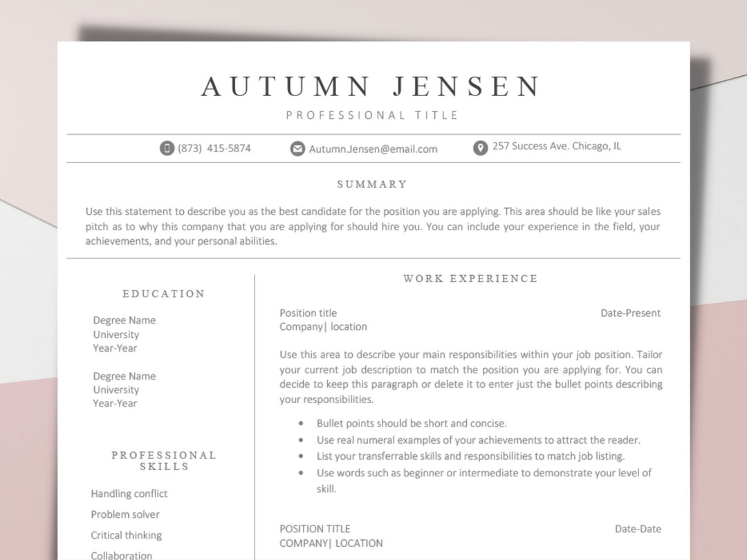 Modern Resume Template for MS Word Minimalist and - Etsy Ireland