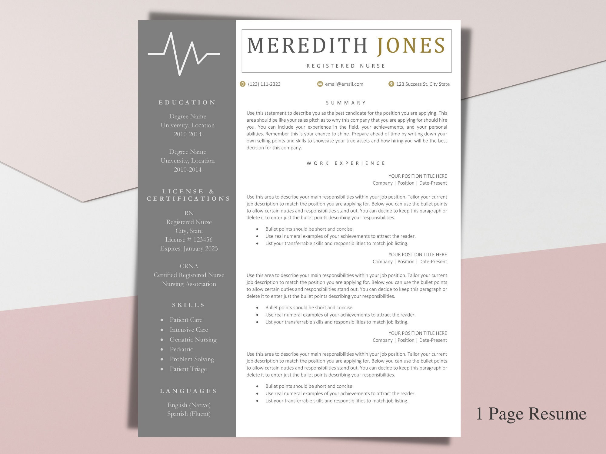 Elegant Nurse Resume Template for MS WORD, CV Template Easy to Use With Elegant Nurse Resume Template for MS WORD, CV Template Easy to Use With