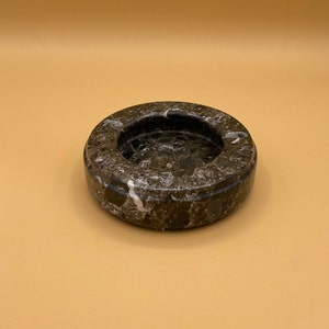 Unique Heavy Black and White Modern Sleek Marble Round Ashtray