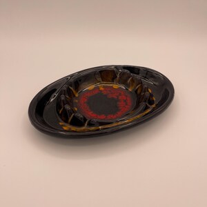 Vintage Funky Orange Red and Black Glazed Ceramic Organic Pottery Ashtray