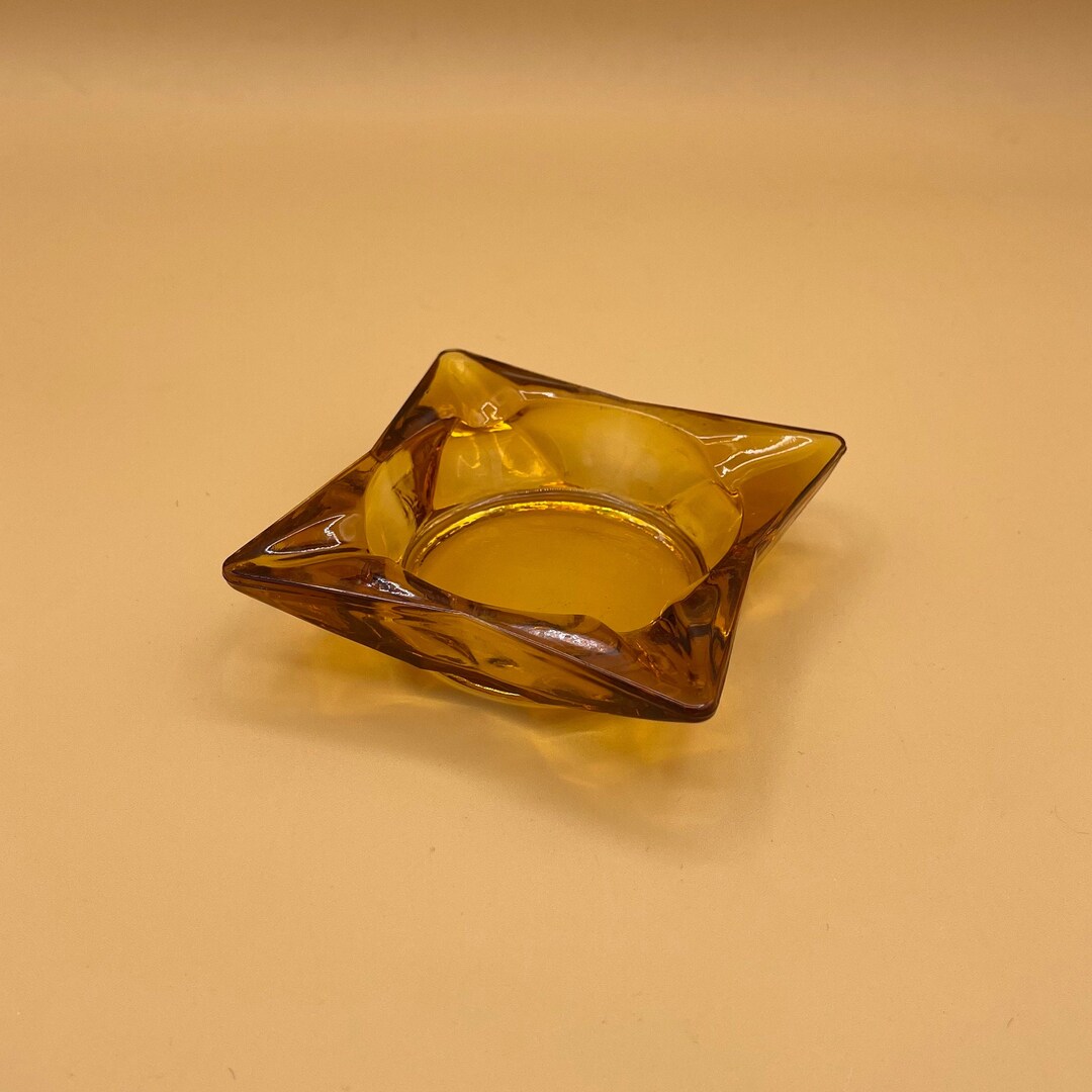 Mid Century Modern Small Amber Star Libbey Glass Ashtray Etsy