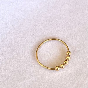 Solid 14k yellow gold minimalist bead meditation fidget ring handmade