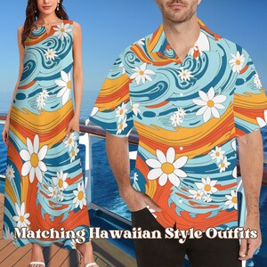 Matching Retro Hawaiian Dresses and Shirts, Couples Hawaiian Outfit, Family Matching Hawaiian, Girls Trip, Beach Wedding, Vacation Photo