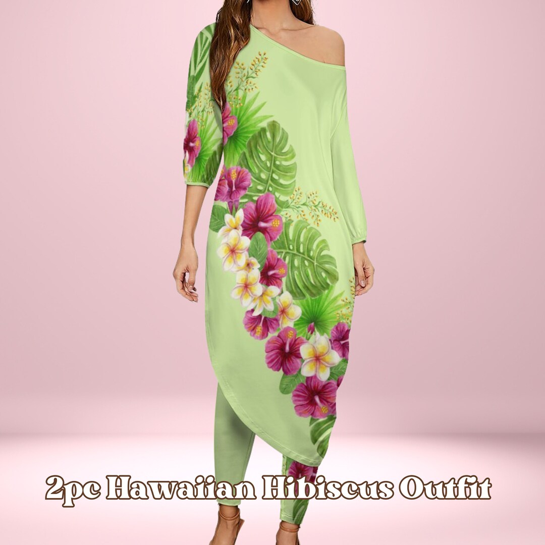 Tropical Flowers Hibiscus Hawaiian 2-piece Outfit, Womens Plus - Main Image