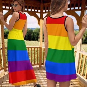 Pride Dress with Rainbow Flag Print, Pride Colors Ankle Length Dress, Pride Parade Dress, Pride Festival Dress, Summer Dress, Pride Month