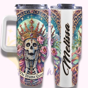 Personalisierte Drama Queen Skeleton Tarot-Karte 40 Unzen Becher für Jugendliche Queens Boss Lady Mom Oma, benutzerdefinierte Name Big Handled Tumblers Geschenke