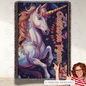 Magical Unicorn Woven Blanket, Enchanting Unicorn Custom Throw for Kids Teens Adults, Custom Fable, Mythical, Fantasy Reader, Whimsical Gift