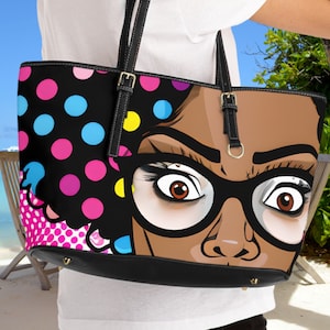 Pop Art Comic Girl African American Shoulder Bag Purse, Pop Art Pocketbook, Cartoon Handbag, Comic Tote, Retro Comic Handbag, Vintage Comic