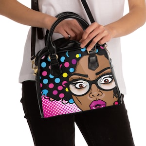 African American Retro Pop Art Shoulder Bag, Pop Art Pocketbook, Cartoon Handbag, Comic Tote, Vintage Comic Purse