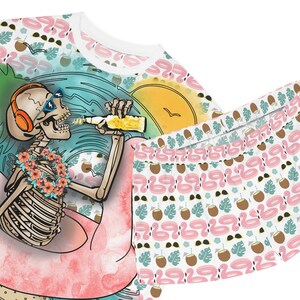 Skeleton Flamingo Summer Pajamas Shorts Set, Skellie Beer Flamingo Float, Women&#39;s PJs, Girlfriend Pajamas, Vacation Sleepwear, Cruise PJs,