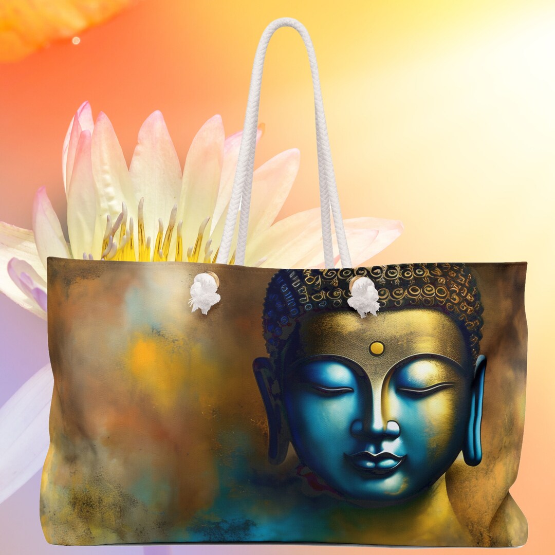 Blue Buddha Peaceful Meditation Zen Vibe Oversized Tote Weekender Bag for Yoga, Shopping, Beach