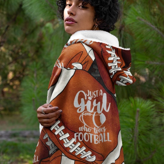 Just A Girl Who Loves Football Fleece Sherpa Hooded Blanket Etsy