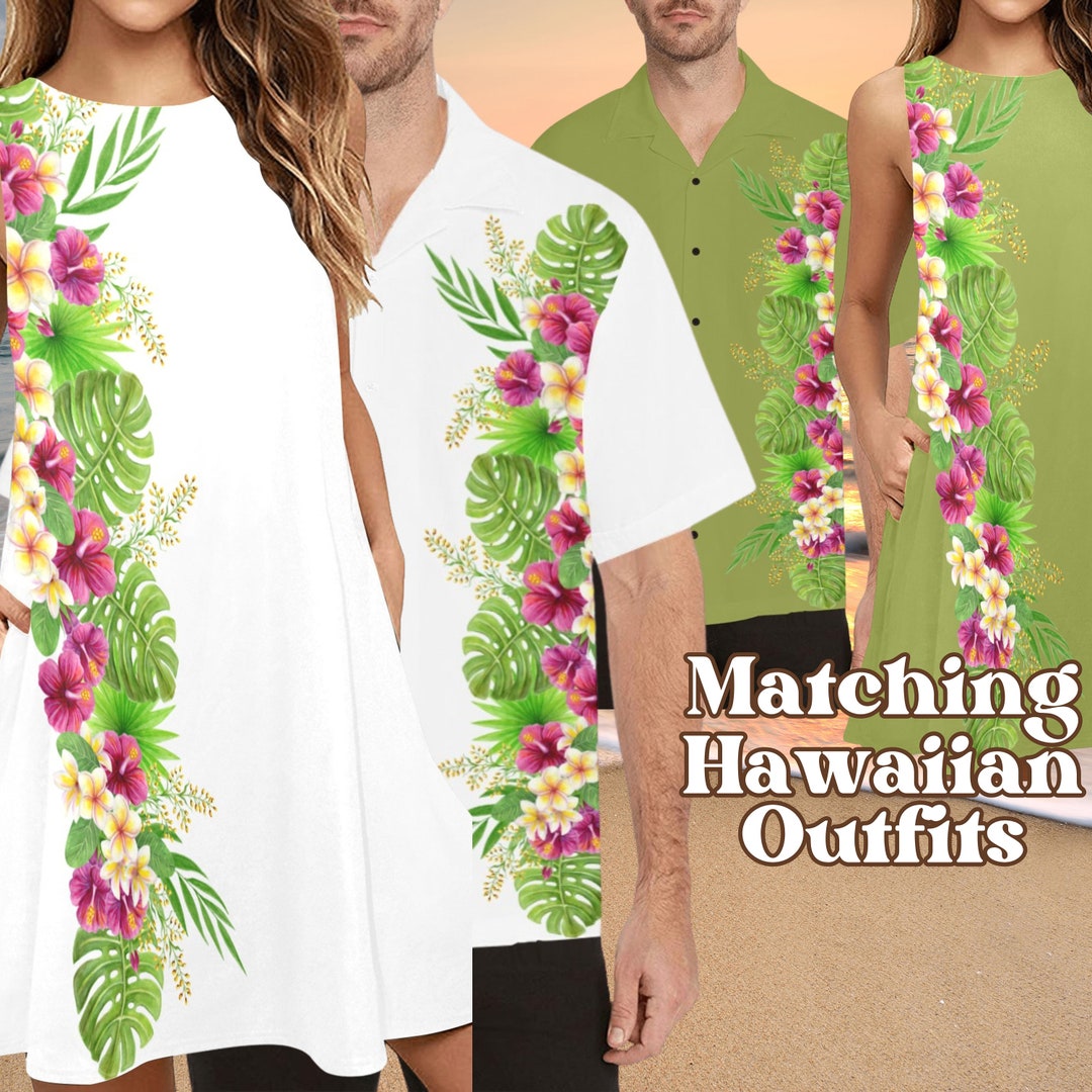 Matching Vibrant Hibiscus Tropical Flowers Hawaiian Shirt and A-line ...