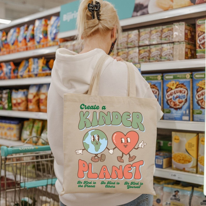 Levitatinyear Earth Day Tote Bag - 'Create A Kinder Planet' Eco-Friendly Canvas Library Book Bag, Rustic Design