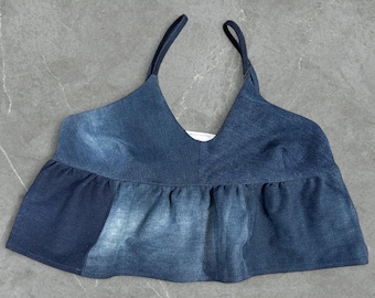 women’s upcycled denim peplum top