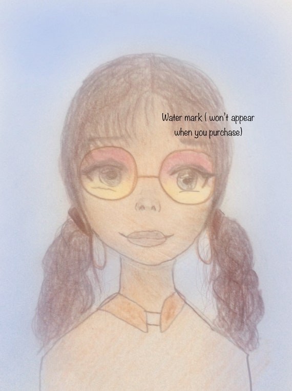 Cute Girl With Glasses Drawing Etsy