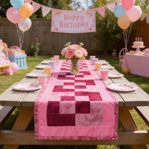 Double-Sided Cotton Table Runner - Modern Pink Floral & Arrow Design  table setting decor home decor accents kitchen dining room