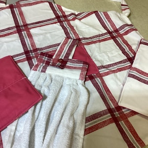 Enchanted Red Striped Kitchen Set - Apron, Hot Pads, and Hand Towel - Magical Cooking Collection
