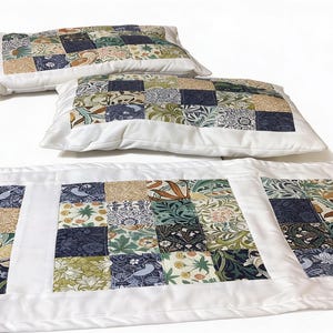 Handmade Blue Floral Cotton Pillow & Bed Runner Set comforter bedspread gift idea