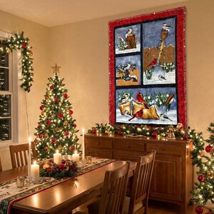 Winter Birds Symphony: Handmade Cotton Quilt Wall Art - A Unique Seasonal Masterpiece"