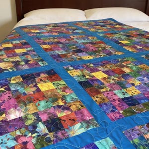 Handmade Reversible King Quilt – Rainbow Patchwork & Butterfly Bedspread comforter blanket throw blanket duvet cover