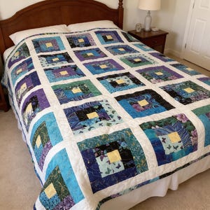 doubled sided modern quilt on from and on back Butterfly Quilt - Colorful Patchwork Cotton Throw, Full Bed comforter bedspread gift idea