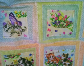 Enchanting Baby Quilt Blanket - Multi Colored Kittens, Flowers, and Warmth