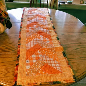 Handmade Autumn Leaves Quilted Table Runner - Reversible, Double-Sided