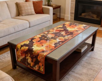 Handmade Autumn Leaves Quilted Table Runner - Reversible, Double-Sided  table setting decor home decor accents kitchen dining room