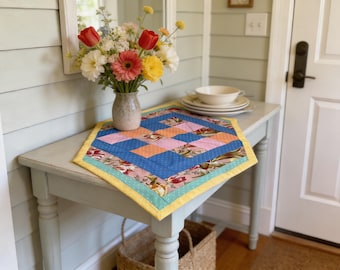Handmade Reversible Table Runner Geometric & Floral Design  table setting decor home decor accents kitchen dining room