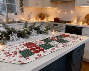 Camino de mesa de copo de nieve hecho a mano, decoración de mesa, acentos de decoración del hogar, cocina, comedor