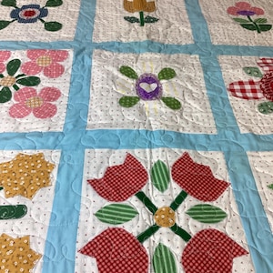Colorful Handmade Baby Quilt – Appliqué Petal Design Blanket – Unique Baby Shower Gift – Quilted for Generations – Ready to Ship