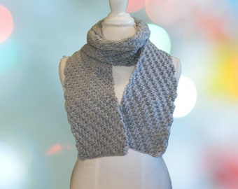 Gray Medium Weight Hand Knit Scarf