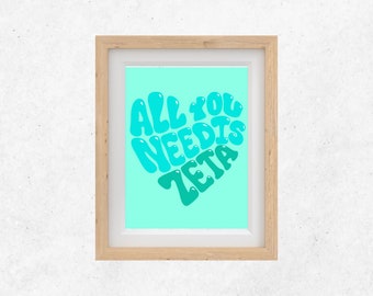 All You Need Is Zeta Printable Wall Art, aesthetic wall art, sorority merch, zeta tau alpha merch